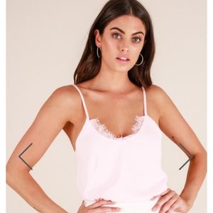 Pink lace trim cami showpo small